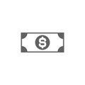 Black bank note with dollar sign. Flat icon isolated on white. Money pictogram. Dollar and cash, coin