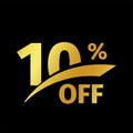Black banner discount purchase 10 percent sale vector gold logo on a black background. Promotional business offer for