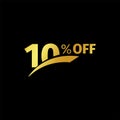 Black banner discount purchase 10 percent sale vector gold logo on a black background. Promotional business offer for