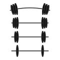 Black barbells with different weight set for gym, fitness and athletic. Weightlifting and bodybuilding Royalty Free Stock Photo