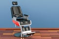 Black Barber Chair in room on the wooden floor, 3D rendering