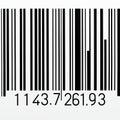 Black barcode on a white background with vertical bars of varying thickness. Below the Royalty Free Stock Photo