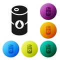 Black Barrel oil icon isolated on white background. Set icons in color circle buttons. Vector Royalty Free Stock Photo