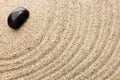 Black basalt stone on sand imitating water ripples