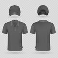 Black baseball cap and male polo t-shirt realistic vector mockup Royalty Free Stock Photo