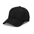 Black baseball cap with a smooth texture, structured panels, and a curved brim. The cap Royalty Free Stock Photo