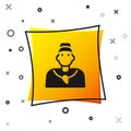 Black Baseball coach icon isolated on white background. Yellow square button. Vector