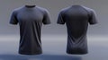 Black basic men\'s t-shirt front and back view on gradient background