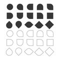 Black basic solid and line empty circle and square changing shapes design elements set on white