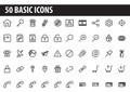 50 Black basic web icons strokes