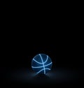 A black basketball ball has bright blue glowing neon lines on a black background Royalty Free Stock Photo