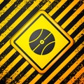 Black Basketball ball icon isolated on yellow background. Sport symbol. Warning sign. Vector