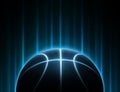 Black basketball with bright blue glowing neon lines with abstract lights. Basketball game concept Royalty Free Stock Photo