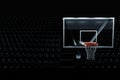 Black basketball hall with empty stands, dark basketball court, basketball stadium. Basketball concept, sports betting. Copy space