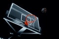 Black basketball hall with empty stands, dark basketball court, basketball stadium. Basketball concept, sports betting. Copy space