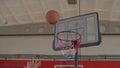 Black basketball player performing alley oop dunk