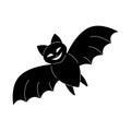 Black bat. Isolated vector flittermouse on the white background. Flat bat icon silhouette