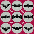 Black bats. Set. Flat sty Royalty Free Stock Photo