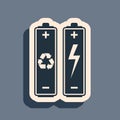 Black Battery with recycle symbol - renewable energy concept icon isolated on grey background. Long shadow style. Vector Royalty Free Stock Photo