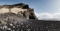 Black Beach Vik in Iceland. Waves of the Atlantic Ocean. Basalt pillars on the coast. Royalty Free Stock Photo