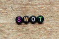 Black bead with letter in word swot abbreviation of strength, weakness, opportunities, threats on wood background Royalty Free Stock Photo