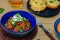 Black Bean Chili Con Carne in Bowl with Corn Bread Royalty Free Stock Photo