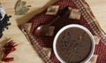 Black Bean Chili on Wooden Table With Spices and Dried Black Beans Royalty Free Stock Photo