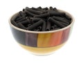 Black bean pasta in a colorful bowl