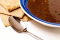 Black Bean Soup with Pita Bread, with spoon. Royalty Free Stock Photo