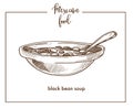 Black bean soup sketch vector icon for Mexican cuisine food menu design