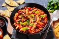 Black Bean Soup with spiral pasta and vegetables Royalty Free Stock Photo