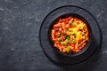 Black Bean Soup with spiral pasta and vegetables Royalty Free Stock Photo