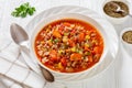 Black Bean Soup with spiral pasta and vegetables Royalty Free Stock Photo