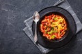 Black Bean Soup with spiral pasta and vegetables Royalty Free Stock Photo