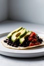 Black bean tacos with salsa and avocado closeup. Royalty Free Stock Photo