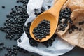 Black bean on a wooden spoon Royalty Free Stock Photo