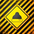 Black Beanie hat icon isolated on yellow background. Warning sign. Vector