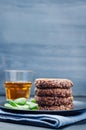 Black beans brown rice walnut oat burgers with spinach Royalty Free Stock Photo