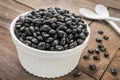 Black beans in white bowl Royalty Free Stock Photo