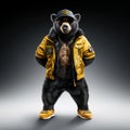 Hip-hop Inspired Malayan Sun Bear In Yellow Jacket And Sneakers