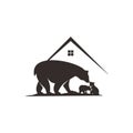 Black bear roof illustration for family home investment logo design idea