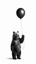 Black bear standing and holding a black balloon on a white background Royalty Free Stock Photo