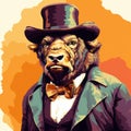 Aggressive Digital Illustration Bear In Top Hat And Bow Tie