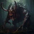 Menacing Presence: A Hyper-detailed Rendering Of A Demon In The Woods Royalty Free Stock Photo