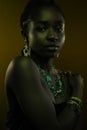 Black Beautiful Woman Wearing Jewelry Over Brown Background Royalty Free Stock Photo