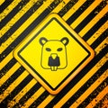 Black Beaver animal icon isolated on yellow background. Warning sign. Vector Royalty Free Stock Photo
