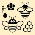 Black bee set. Vector illustration Royalty Free Stock Photo