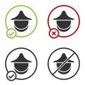 Black Beekeeper with protect hat icon isolated on white background. Special protective uniform. Circle button. Vector