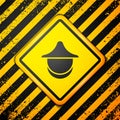 Black Beekeeper with protect hat icon isolated on yellow background. Special protective uniform. Warning sign. Vector