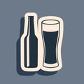 Black Beer bottle and glass icon isolated on grey background. Alcohol Drink symbol. Long shadow style. Vector Royalty Free Stock Photo